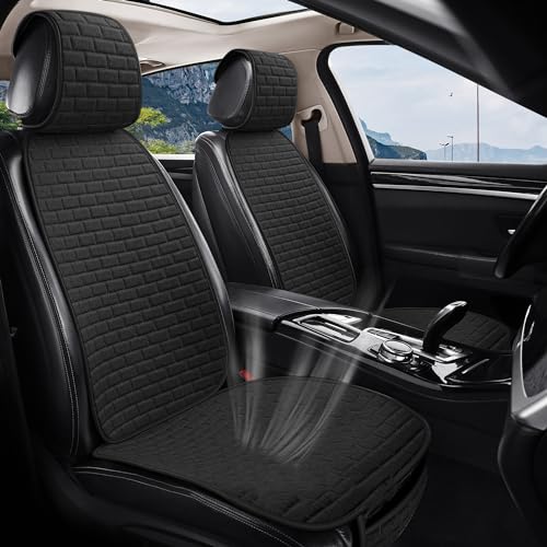 VarCozy Linen Car Seat Covers, Breathable Front Pair Seat Covers for Cars with Non-Slip Protector for All Seasons, Universal Front Seat Covers for Cars, SUVs, Trucks - Image 1
