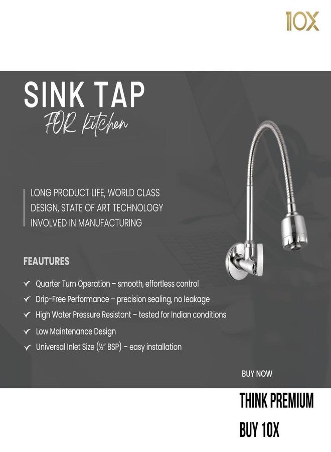 10X Brass Kitchen Sink Tap ST-6675 Dual Flow Chrome Wall Mount - Image 2