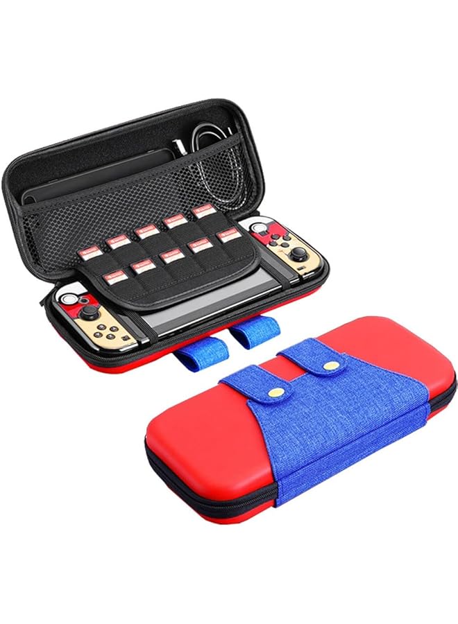 Vermaney Switch Case Compatible With Nintendo Switch/Oled Cute Portable Switch Carrying Case With 10 Game Holders For Mario Fans Red - Image 1