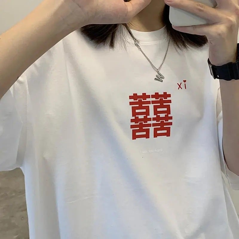 Couple outfit size 300kg Xi Zi printed short sleeve T-shirt women's summer fat mm240 kg casual loose Joker coat - Image 5