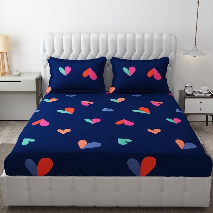 SOFT GLACE COTTON FITTED BEDSHEET KING SIZE BED WITH TWO PILLOW COVER ELASTIC FITTED BED SHEETS BED COVERS FOR MATTRESSES TUCK IN SIZE 72 X 78 INCHES ROYAL BLUE