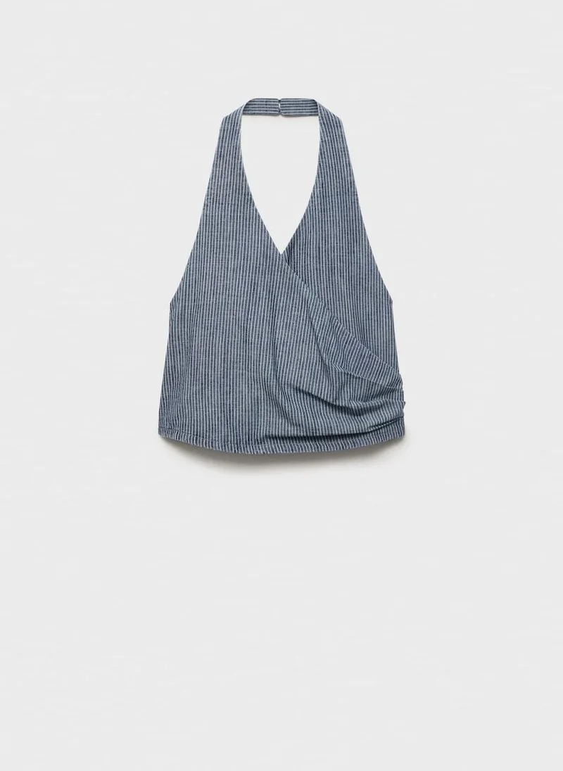 مانجو بلوزة دنيم مخططة متقاطعة