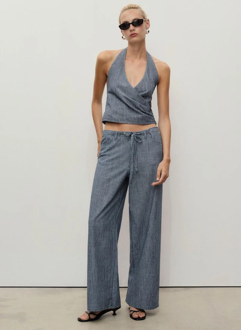 مانجو بلوزة دنيم مخططة متقاطعة