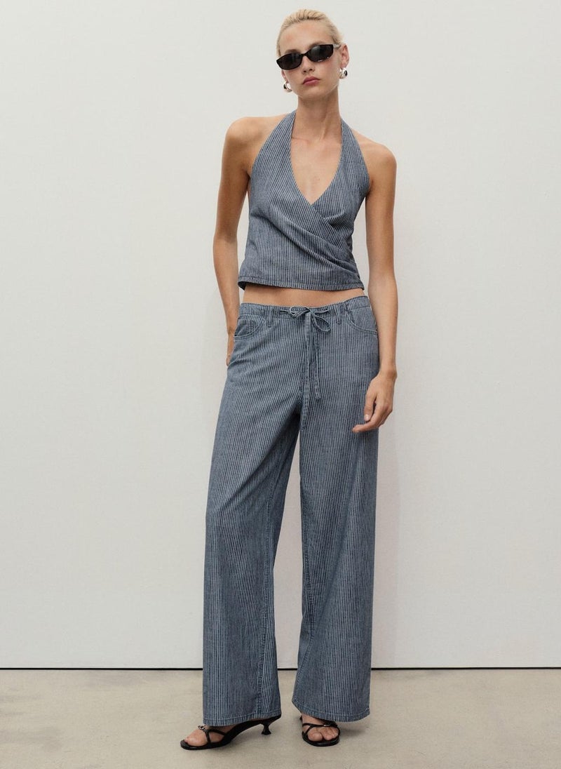 MANGO Striped Crossover Denim Top  - Image 4