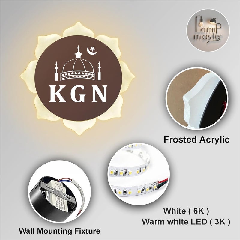 Lamp master KGN Islamic LED Wall Light | Flower Shape Acrylic Light for Home Decor | White + Warm White LED Wall Mounted Light for Living Room, Masjid, Namaz Room | 23x23 cm - Image 5