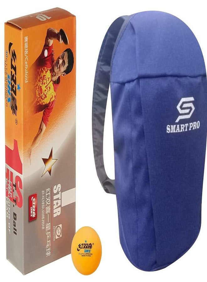 دي إتش أس كرة تنس الطاولة DHS 40 مم، نجمة واحدة، برتقالية (علبة من 10 قطع)، 100 قطعة مع غطاء Smart PRO TT الخاص، أزرق سريع - Image 1