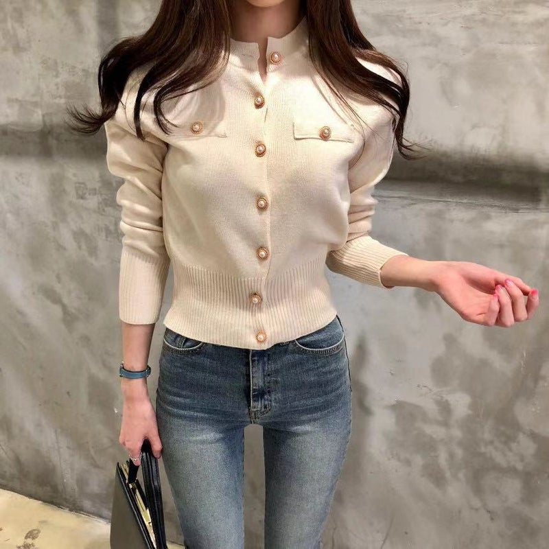 2022 New Womens Autum chic Korean Versatile Elegant Fashionable Single-breasted Knitwear Small Cardigan Outwear for Women Purple  - Image 1