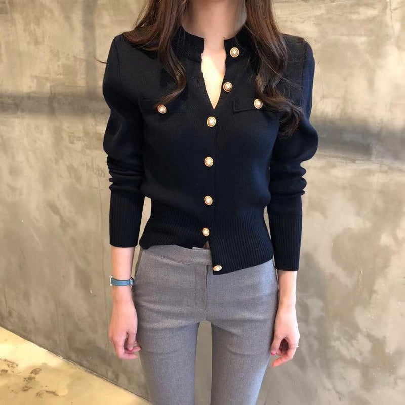 2022 New Womens Autum chic Korean Versatile Elegant Fashionable Single-breasted Knitwear Small Cardigan Outwear for Women Purple  - Image 2