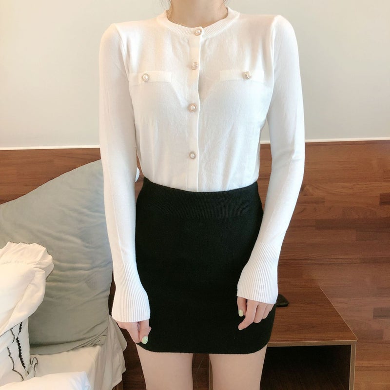 2022 New Womens Autum chic Korean Versatile Elegant Fashionable Single-breasted Knitwear Small Cardigan Outwear for Women Purple  - Image 4