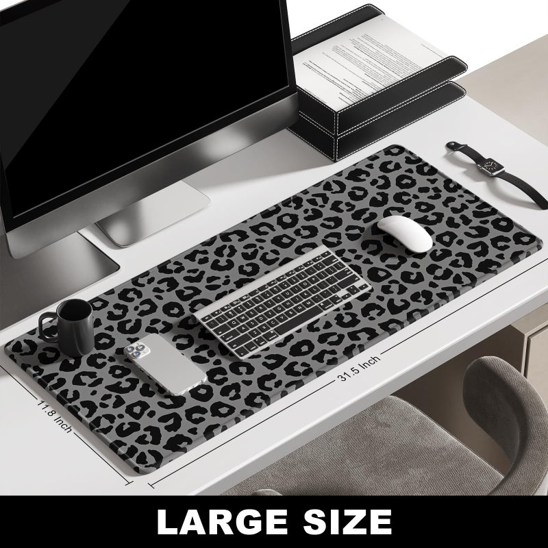 BOSOBO Extended Gaming Desk Mat, XXL Full Cover 31.5 x 11.8 Inches, Black Leopard Print - Image 2