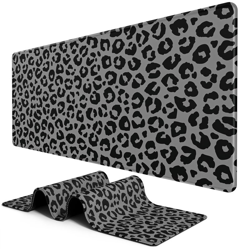 BOSOBO Extended Gaming Desk Mat, XXL Full Cover 31.5 x 11.8 Inches, Black Leopard Print - Image 1