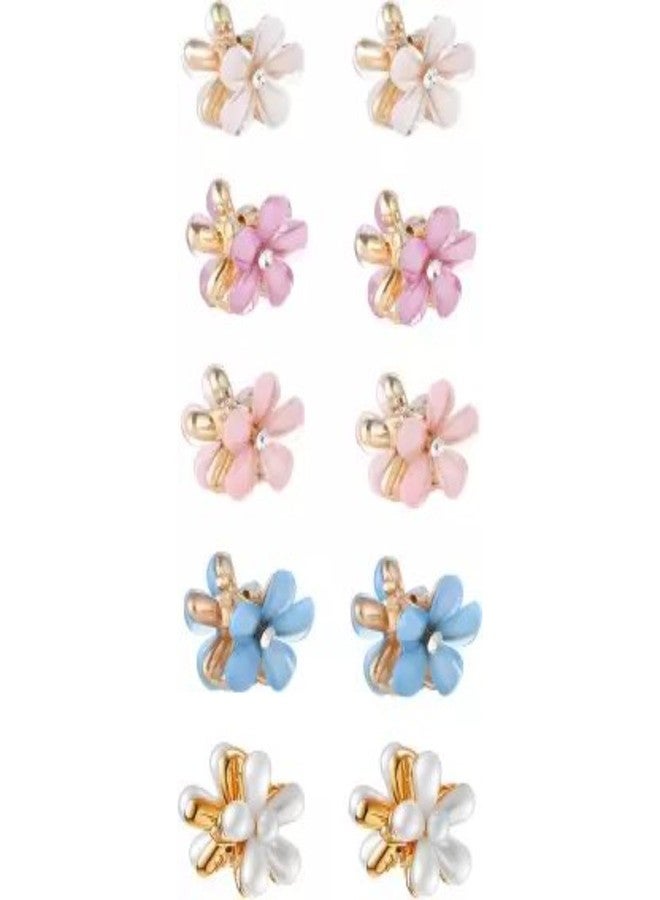 DN Creation مجموعة دي إن كرييشن من 10 مشابك شعر صغيرة بتصميم زهور معدنية مزينة باللؤلؤ الراتنجي للنساء والفتيات - Image 1