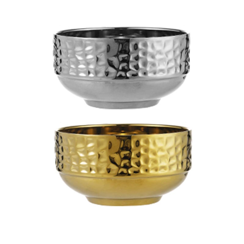 Double Layer Insulated Stainless Steel Serving Bowl Silver Hammered Textured Nonslip For Dining Kitchen And Parties - Image 5