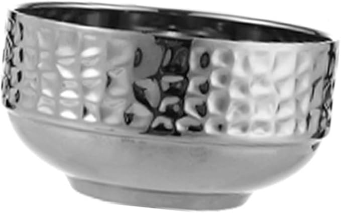 Double Layer Insulated Stainless Steel Serving Bowl Silver Hammered Textured Nonslip For Dining Kitchen And Parties - Image 1