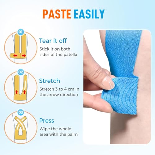 SELLSHO Precut Kinesiology Tape for Knees, 10 Pcs - Knee Support & Stability, Knee Pain Relief Athletic Tape - Waterproof & Elastic, Breathable Hypoallergenic Latex-Free Tape (10) - Image 3