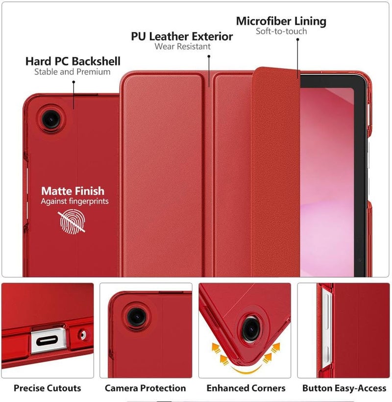 MoKo Case for Galaxy Tab A11+ Plus/A9+ 11-Inch 2025/2023, Slim Stand Protective Smart Cover with Hard PC Translucent Back Shell for Galaxy Tab A11+/A9 Plus Tablet, Red - Image 3