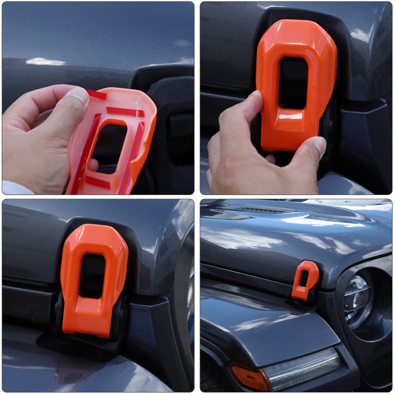 Hoolcar Hood Latch Lock Catch Brackets Cover for 2018-2021 Jeep Wrangler JL JLU & 2020-2021 Gladiator JT, Orange - Image 5
