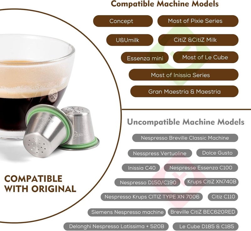 Recaps كبسولات فلتر القهوة القابلة لإعادة الاستخدام متوافقة مع نسبرسو الأصلية 3 قطع كبسولات قهوة قابلة لإعادة التعبئة فلتر قهوة دائم من الفولاذ المقاوم للصدأ 120 قطعة أغطية من رقائق الألومنيوم مكبس قهوة - Image 4
