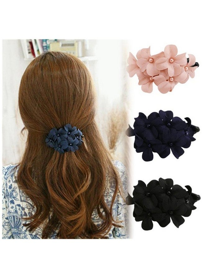 Lovef 3 Pcs Fashion Handmade Women Girl Flower Banana Barrette Hair Clip 11.5 * 6 Cm Hair Pin Claw Black Pink Navy - Image 1
