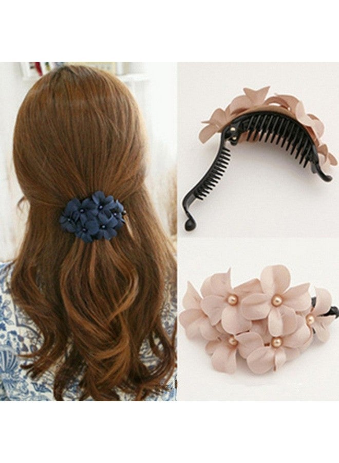 Lovef 3 Pcs Fashion Handmade Women Girl Flower Banana Barrette Hair Clip 11.5 * 6 Cm Hair Pin Claw Black Pink Navy - Image 5