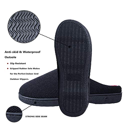 DL Mens Memory Foam Slippers - Comfy House Slippers For Men Indoor/Outdoor, Warm Soft Flannel Lining Closed Toe Size 7-8 Black Red - Image 4