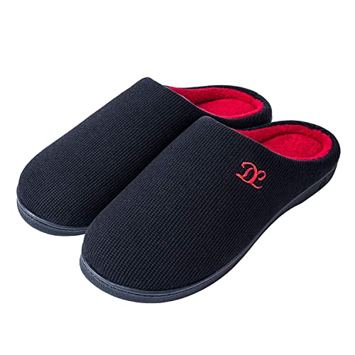 DL Mens Memory Foam Slippers - Comfy House Slippers For Men Indoor/Outdoor, Warm Soft Flannel Lining Closed Toe Size 7-8 Black Red - Image 1