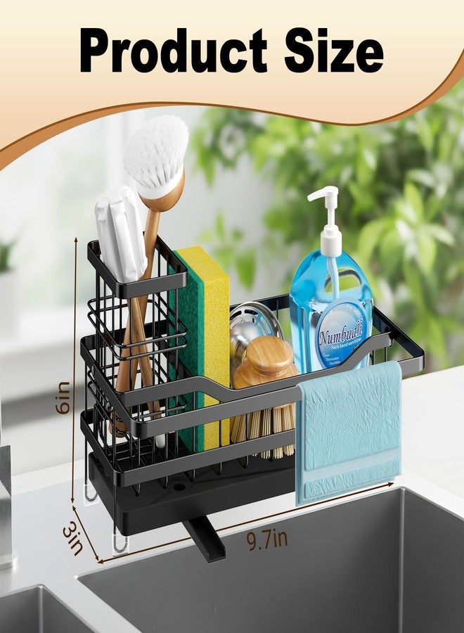 GUUKAR Sponge Holder for Kitchen Sink, Self-draining Sink Organizer with Towel Rack and Brush Holder, Metal Kitchen Sink Organizer for Countertop, Black - Image 3