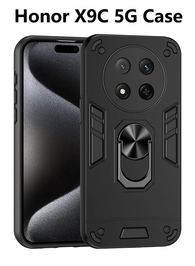 Honor X9c 5G Case Cover with  Kickstand ,Kickstand Shell Back Cover Scratch-Resistant Shock-Absorbing Protector Accessories, Kickstand Stand Magnetic Car Ring Holder Protection (Black) - Image 1