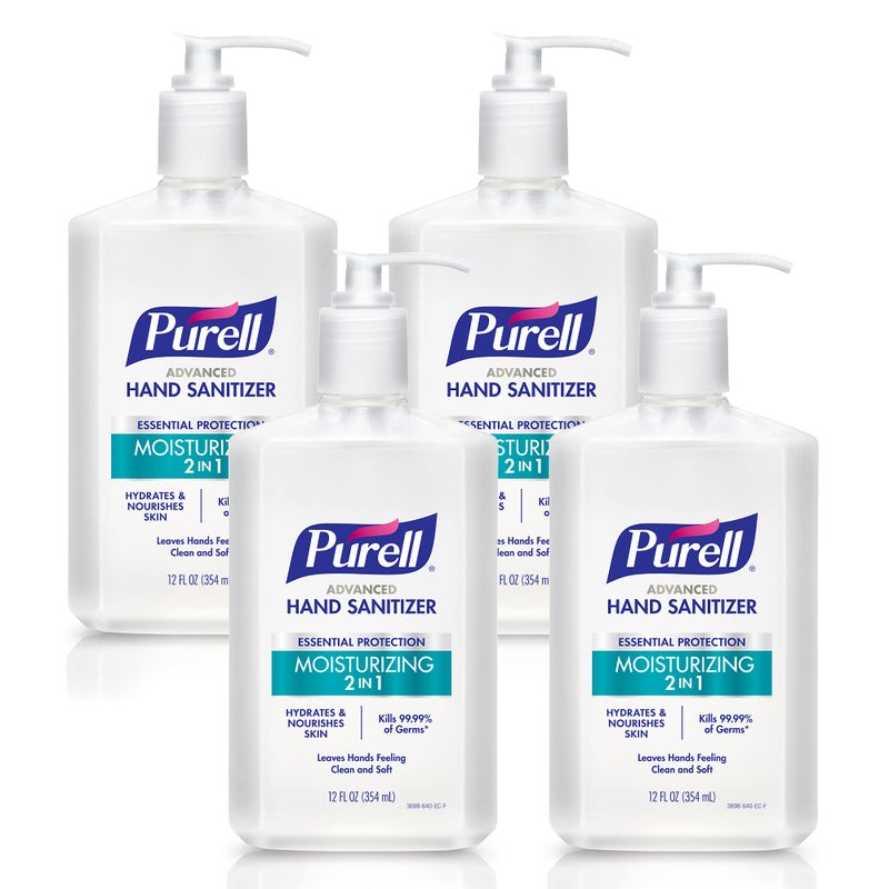 Purell جيل مطهر اليدين المتقدم المرطب 2 في 1 من بيوريل، زجاجة مضخة سعة 12 أونصة (عبوة من 4) - 3698-06-EC - Image 1