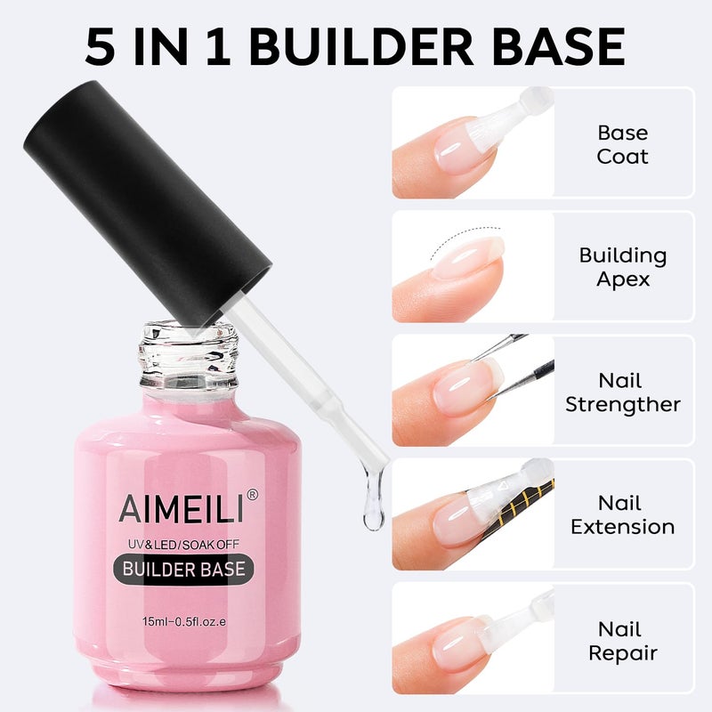 AIMEILI Soak Off Hema-Free Gel Nail Polish Cruelty Free Vegan Builder Base and No Wipe Top Set - 2 x 15ml - Image 3