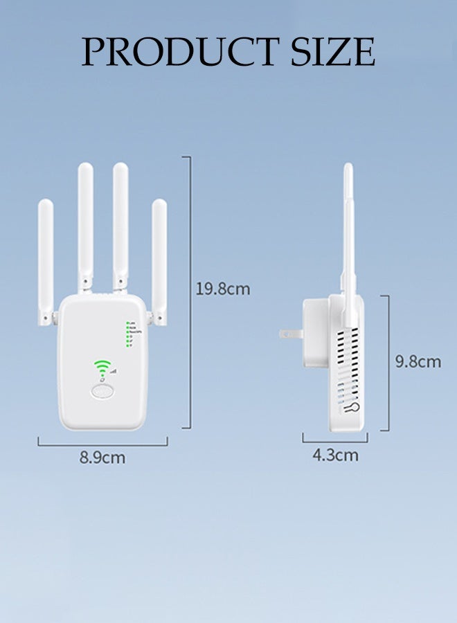 DUNISO WiFi Repeater, Network Extender, Intelligent WiFi Range Extender, 300mbps, With Four Antennas, 5g/2.4g Dual Band WiFi Extender, Ac300 WiFi Range Extender, Broadband/Wi-Fi Extender, One-Touch Setting, Plug And Play (White) - Image 2