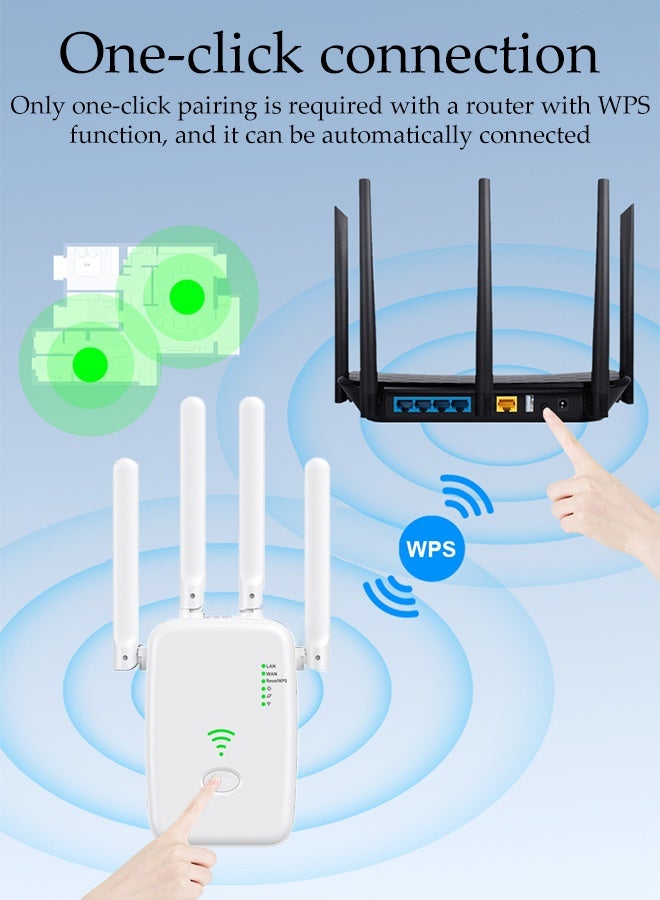 DUNISO WiFi Repeater, Network Extender, Intelligent WiFi Range Extender, 300mbps, With Four Antennas, 5g/2.4g Dual Band WiFi Extender, Ac300 WiFi Range Extender, Broadband/Wi-Fi Extender, One-Touch Setting, Plug And Play (White) - Image 4