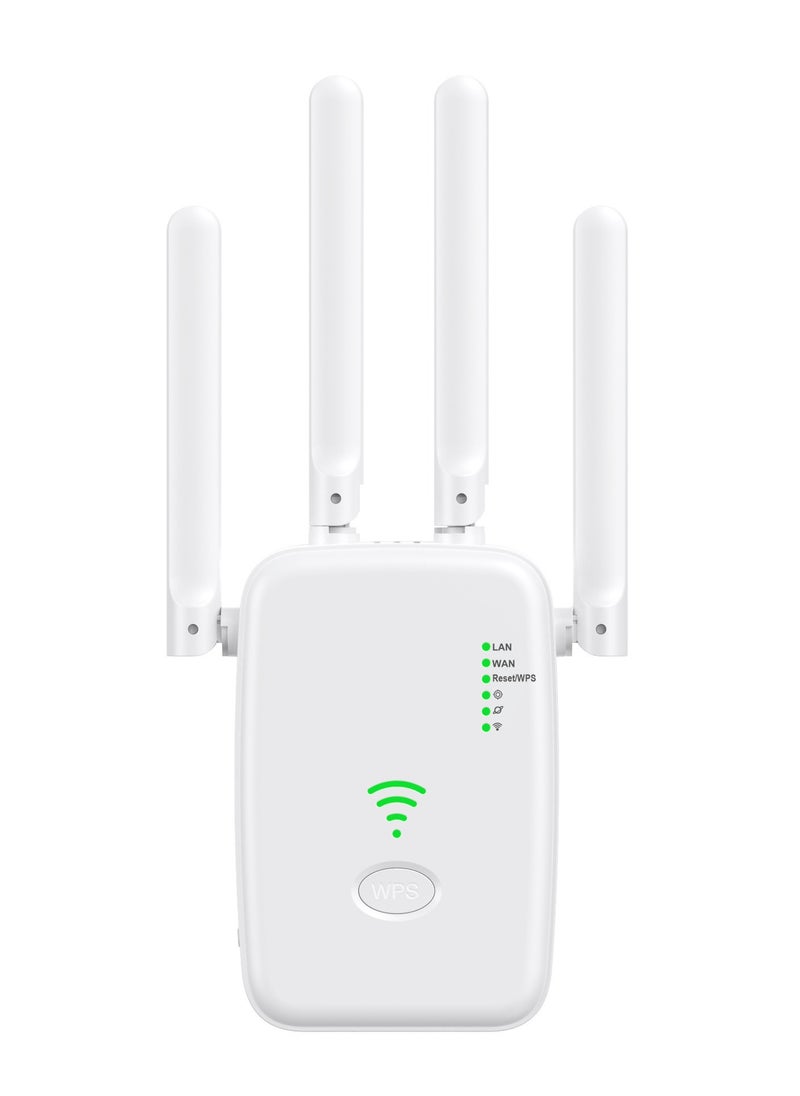 DUNISO WiFi repeater, network extender, intelligent WiFi range extender, 300Mbps, with four antennas, can further expand network range, suitable for offices and homes (white) 