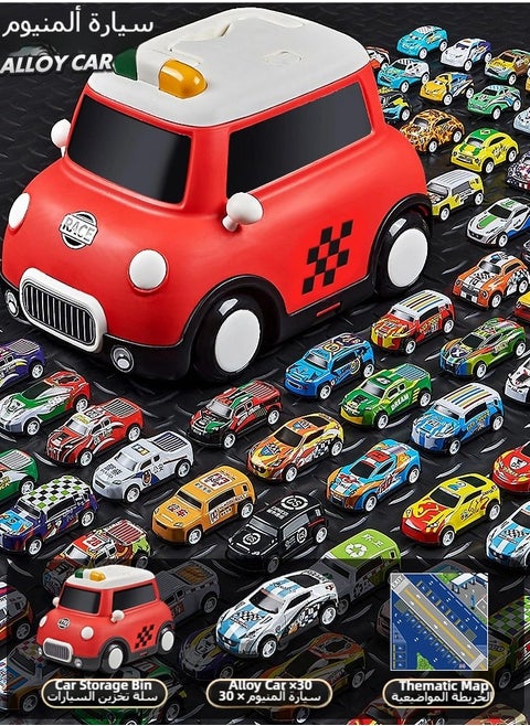 32pcs Cars Toys for Toddler 1-3 2-4 3-5 4-7 Years Old Boys Kids,Die-Cast Cars Toys with Storage Die-Cast Cars,Toys Gifts for 3 4 5 6 Year Old Boys（red）