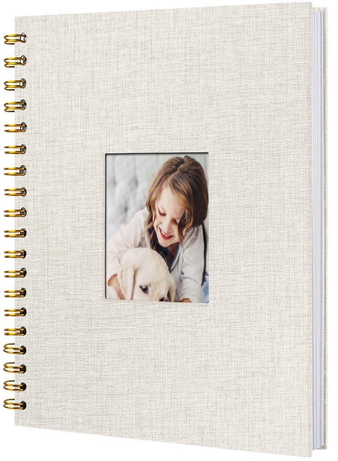 Sprsthai 8 x 8 Inch Scrapbook Photo Album, Hardcover Kraft White Pages Arch Window Photo, Memory Book Linen Cover for Photos, Scrapbook Albums for Travel, Wedding Anniversary Christmas Baby 40 Pages, Beige - Image 1