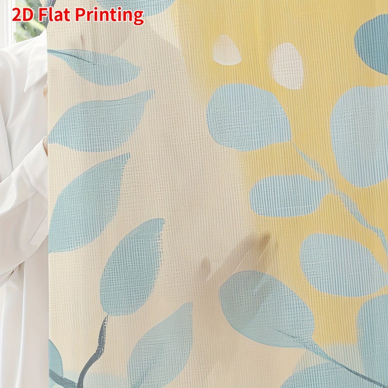 2D Flat Printing Curtain W52inch H63inch Creative Blue Yellow Watercolor Leaves Decor For Living Room Bedroom Dining Room Hallway Office Gym Kitchen Study Home - Image 2