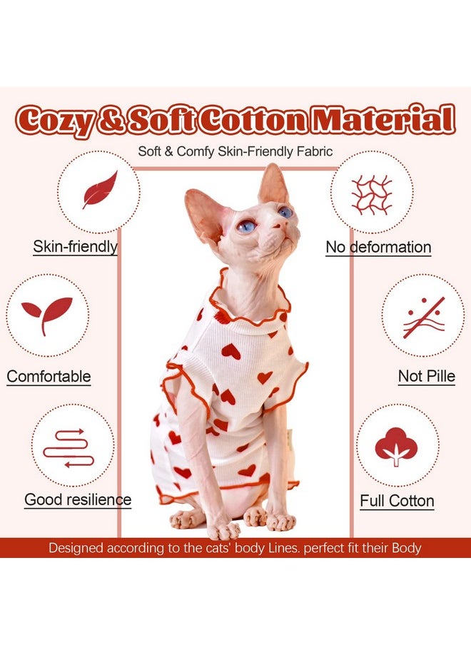 DENTRUN - Heart Pattern Sphynx Hairless Cats Shirt, Kitten T-Shirts With Perlin Sleeves, Breathable Cat Wear Cute Sweater Adorable Hairless Cat'S Clothes Vest Pajamas Jumpsuit - Image 1