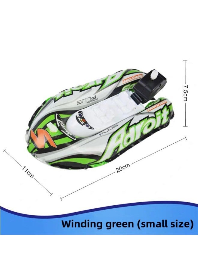 Electric Boat Toy Baby Bathtub Swimming Inflatable Speedboat Air Cushion Boat Chain Electric Remote Control Boat With Light-Color:Green (small Size) - Image 1