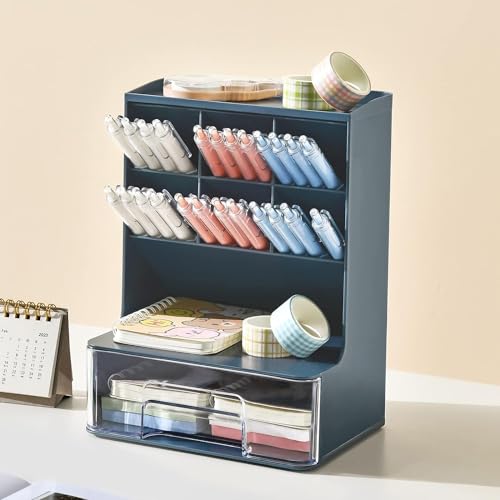 Home Cube Desk Organizer With Drawer Desktop Office Stationery Storage Box Desk Accessories Mobile Holder Table Organiser Study Table Desk Organizer (2020, Blue) - Plastic - Image 5
