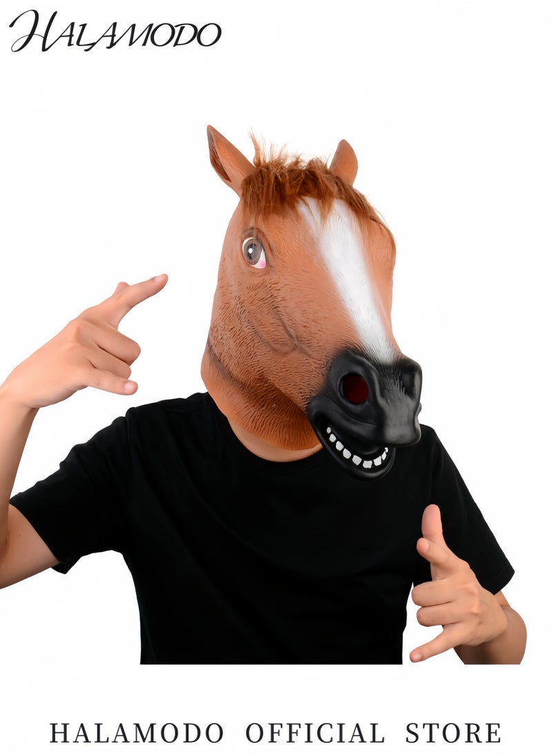 HALAMODO Funny Brown Horse Head Mask for Adults Novelty Latex Animal Mask for Masquerade Parties Costume Events and Fun Dress-Up Realistic Horse Face Prop for Men and Women  - Image 5