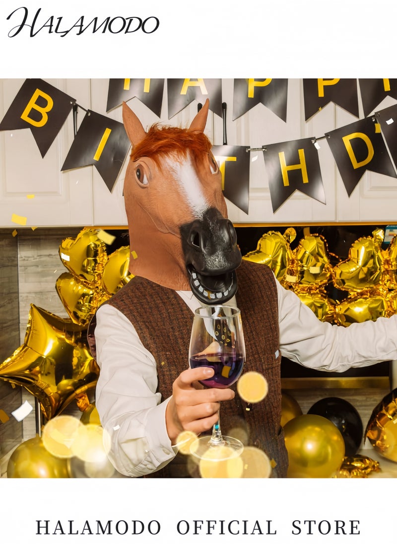 HALAMODO Funny Brown Horse Head Mask for Adults Novelty Latex Animal Mask for Masquerade Parties Costume Events and Fun Dress-Up Realistic Horse Face Prop for Men and Women  - Image 2