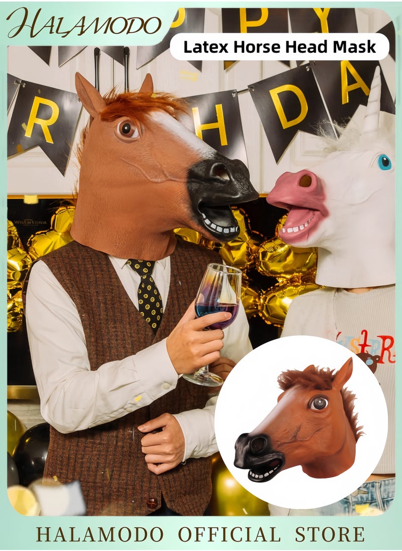 HALAMODO Funny Brown Horse Head Mask for Adults Novelty Latex Animal Mask for Masquerade Parties Costume Events and Fun Dress-Up Realistic Horse Face Prop for Men and Women  - Image 1