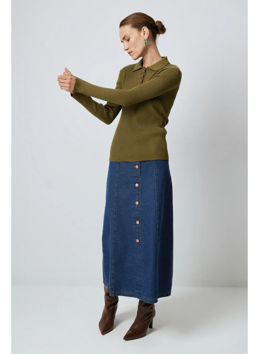 Touche Polo Collar Button Detailed Knitwear Bodysuit