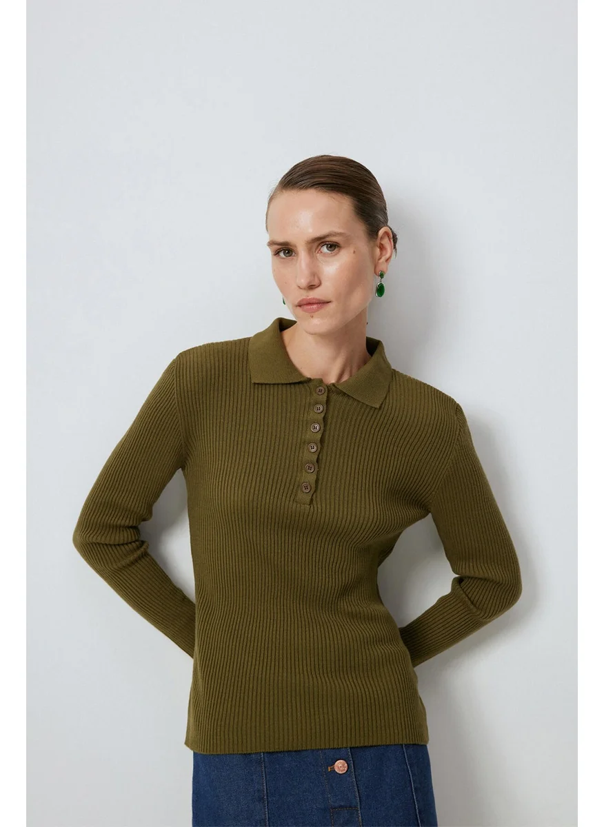 Touche Polo Collar Button Detailed Knitwear Bodysuit