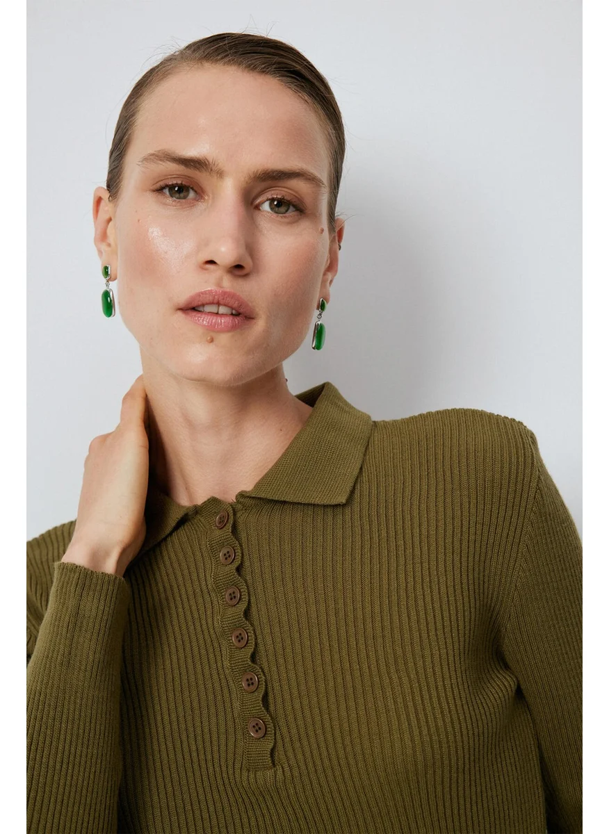 Touche Polo Collar Button Detailed Knitwear Bodysuit