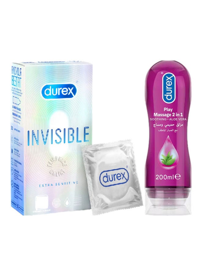 واقي ذكري غير مرئي شديد الحساسية 12 وDurex 2 في 1 مزلق مهدئ بالصبار 200 مل