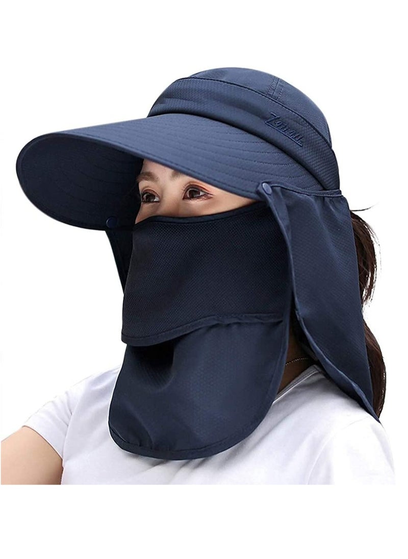 SYOSI Women Sun Wide Brim UV Protection Fishing Hats Foldable Ponytail Summer Hat with Detachable Flap UPF 50+ Protection Packable Beach Sun Visor Cap Outdoor Camping Fishing Cycling Sunshade Hat  - Image 1