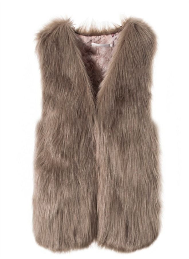Loquat Women's Imitation Fox Fur Warm Vest Brown  - Image 1