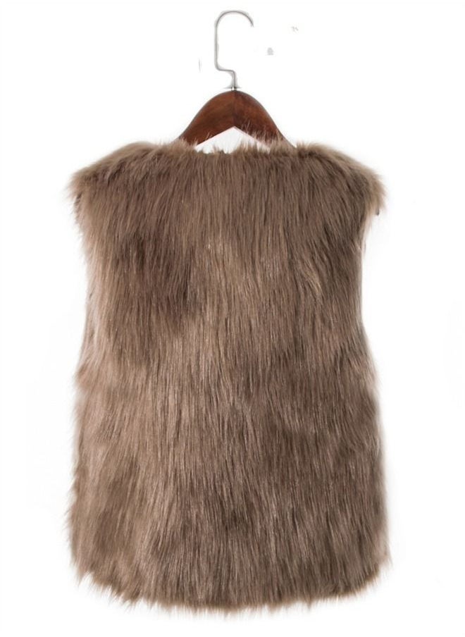 Loquat Women's Imitation Fox Fur Warm Vest Brown  - Image 2