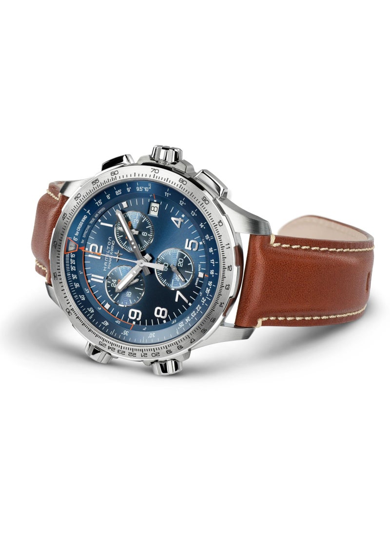 Hamilton Khaki Aviation X Quartz Men's Watch, 46mm Stainless Steel Case, Swiss Made, Blue Dial Analog Wrist Watch for Men, 100m Waterproof, Sapphire Crystal, Cow Leather Strap - Image 2
